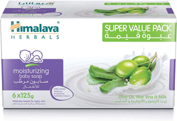 Himalaya Gentle Baby Soap | No Parabens, Phthalates & Synthetic Colors Enriched With Olive & Almond Oil, Mild & Soothing Soap That Gently Cleanses Your Baby’S Skin, Keeping It Soft & Supple - 125g X 6