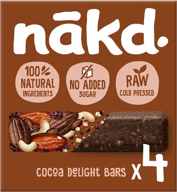 NAKD Cocoa Delight | Raw Fruit & Nut Bars | 100% Natural Ingredients | No Added Sugar | 4 x 35g